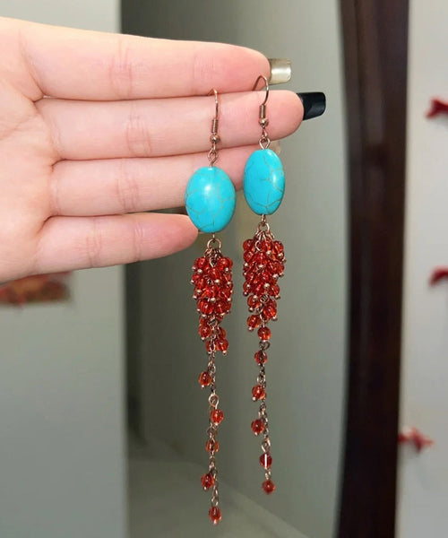 Red Sterling Casual Silver Overgild Tassel Pomegranate Turquoise FashionChic