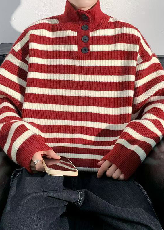 Casual Red Striped Button Knit Mens Sweaters Winter RJ044 ABC
