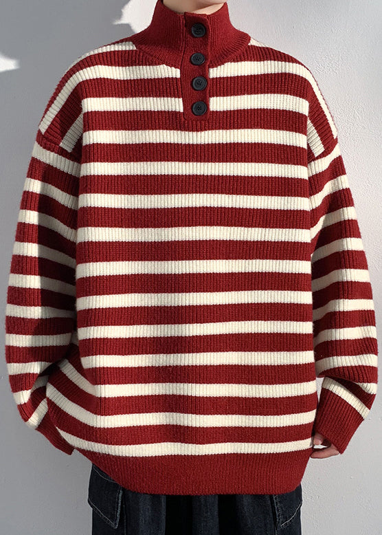Casual Red Striped Button Knit Mens Sweaters Winter RJ044 ABC