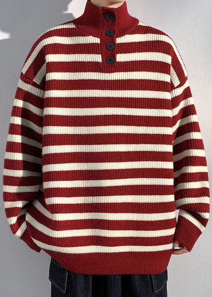 Casual Red Striped Button Knit Mens Sweaters Winter RJ044 ABC