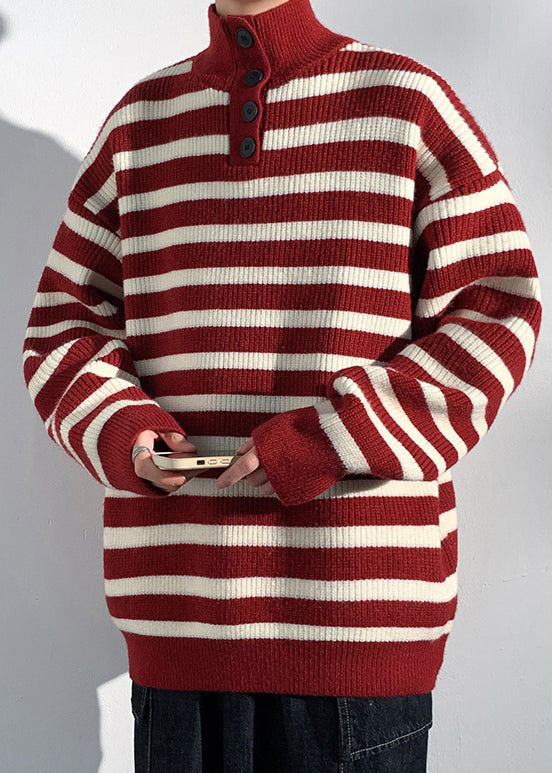Casual Red Striped Button Knit Mens Sweaters Winter RJ044 ABC