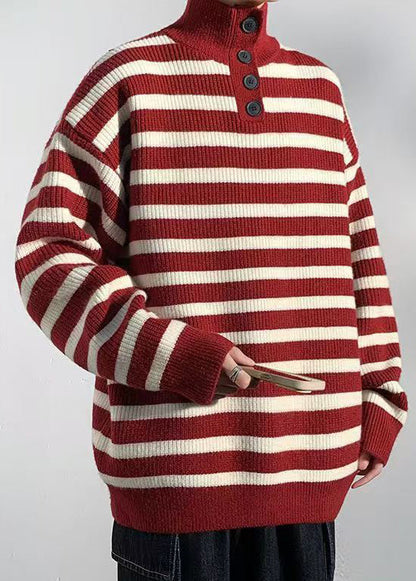 Casual Red Striped Button Knit Mens Sweaters Winter RJ044 ABC