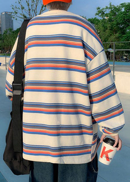 Shirt Casual Striped Men T O-Neck Spring Red Cotton FashionChic