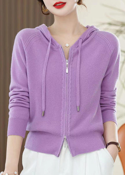 Casual Red Zip Up Wool Knit Hooded Cardigans Spring YY027 ABC