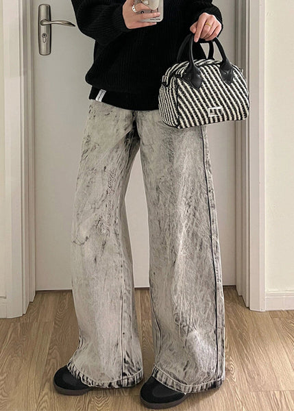 Casual Retro Grey Patchwork High Waist Mens Denim Pants SA004 Men-casual-MENP240726