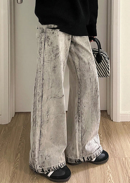 Casual Retro Grey Patchwork High Waist Mens Denim Pants SA004 Men-casual-MENP240726