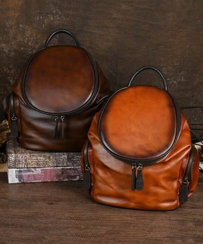 Retro Capacity Casual Calf Yellow Large Backpack Leather Bag FashionChic