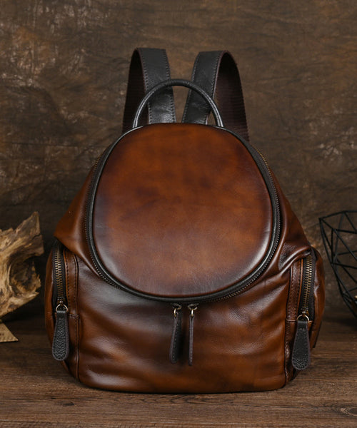 Retro Capacity Casual Calf Yellow Large Backpack Leather Bag FashionChic