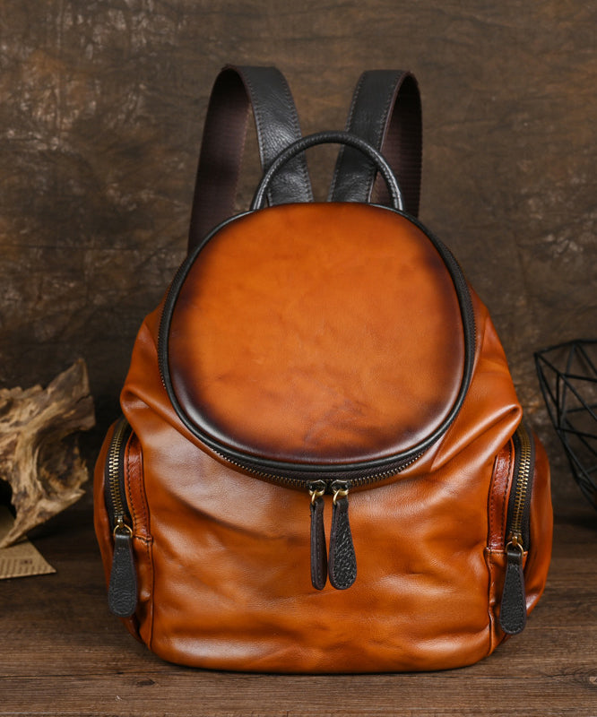 Retro Capacity Casual Calf Yellow Large Backpack Leather Bag FashionChic