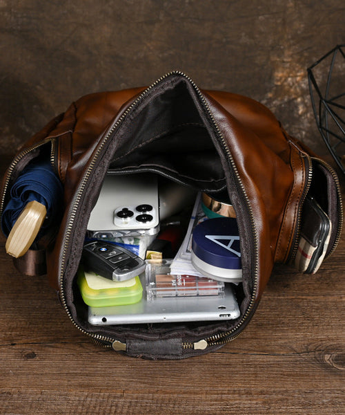 Retro Capacity Casual Calf Yellow Large Backpack Leather Bag FashionChic