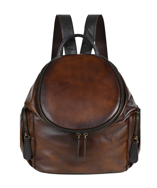 Retro Capacity Casual Calf Yellow Large Backpack Leather Bag FashionChic