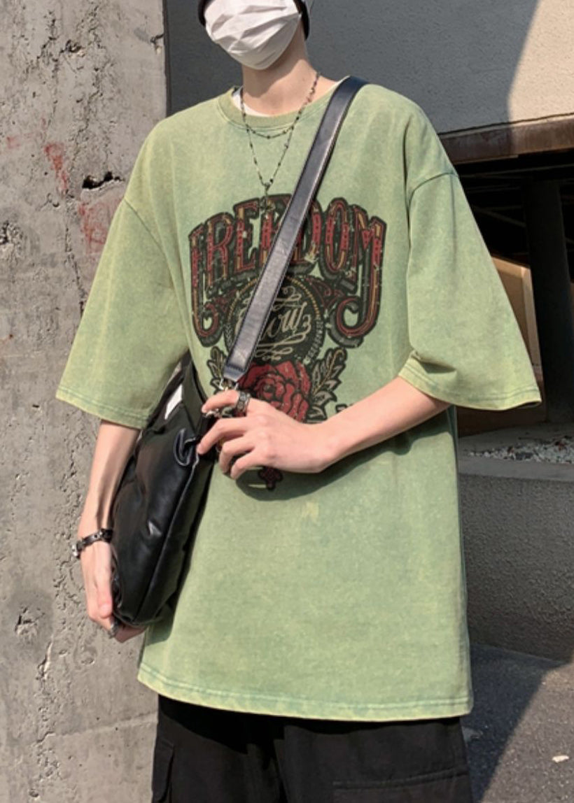 Shirts Half Sleeve Oversized Rose T Print Casual Mens Cotton FashionChic