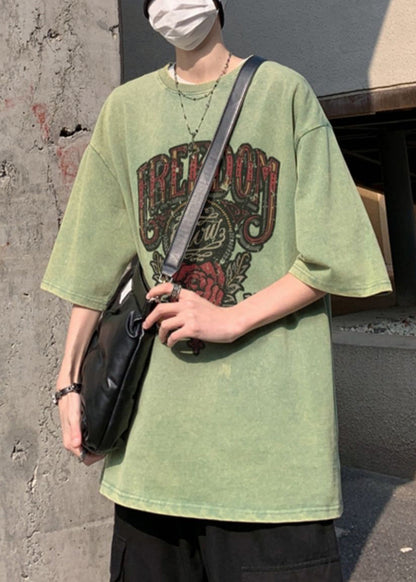 Shirts Half Sleeve Oversized Rose T Print Casual Mens Cotton FashionChic