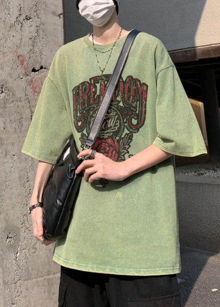 Shirts Half Sleeve Oversized Rose T Print Casual Mens Cotton FashionChic