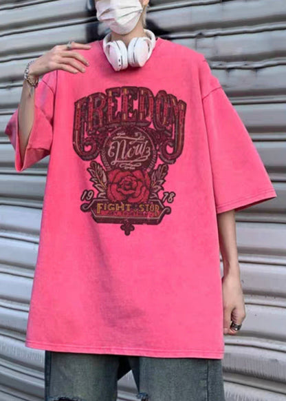 Shirts Half Sleeve Oversized Rose T Print Casual Mens Cotton FashionChic