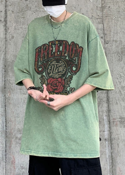 Shirts Half Sleeve Oversized Rose T Print Casual Mens Cotton FashionChic