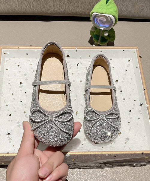 Casual Silvery Up Girls Flat Shoes Lace Bow FashionChic