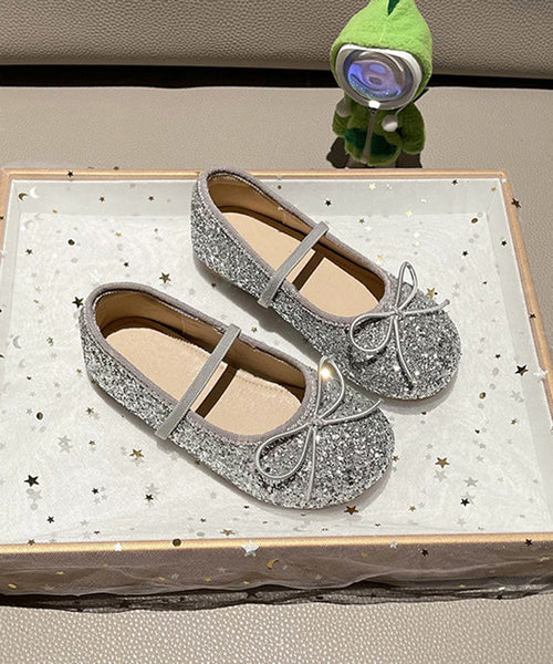 Casual Silvery Up Girls Flat Shoes Lace Bow FashionChic