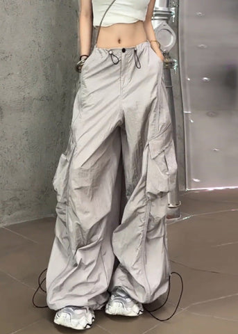 Casual Silvery Summer Drawstring Pants Pockets FashionChic