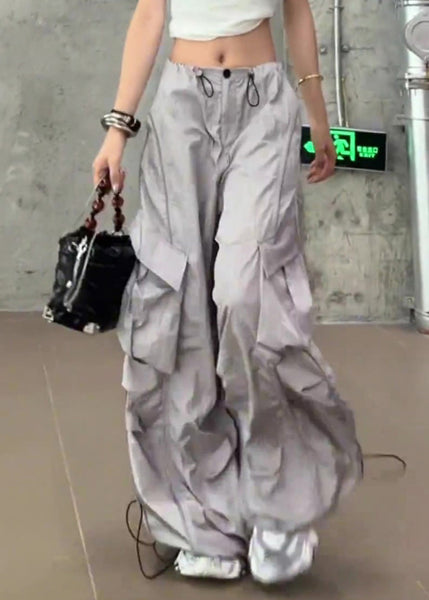 Casual Silvery Summer Drawstring Pants Pockets FashionChic