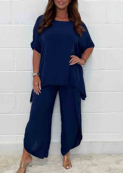 Oversized Two Color Side Open Casual Pieces Set Linen Solid FashionChic