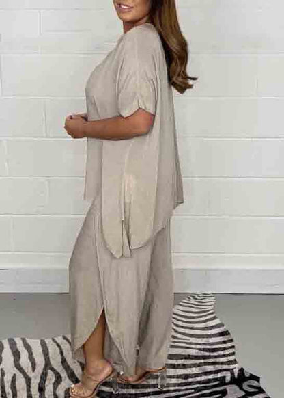 Oversized Two Color Side Open Casual Pieces Set Linen Solid FashionChic