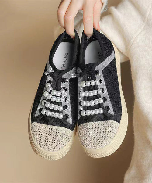 Casual Splicing Flat Feet Shoes Black Breathable Mesh KJ059 Shoe-PDX240714