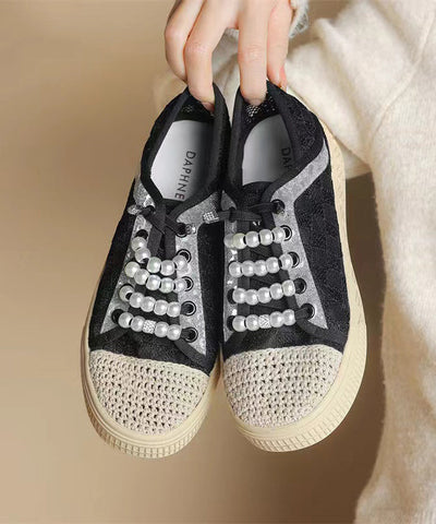 Casual Splicing Flat Feet Shoes Black Breathable Mesh KJ059 Shoe-PDX240714