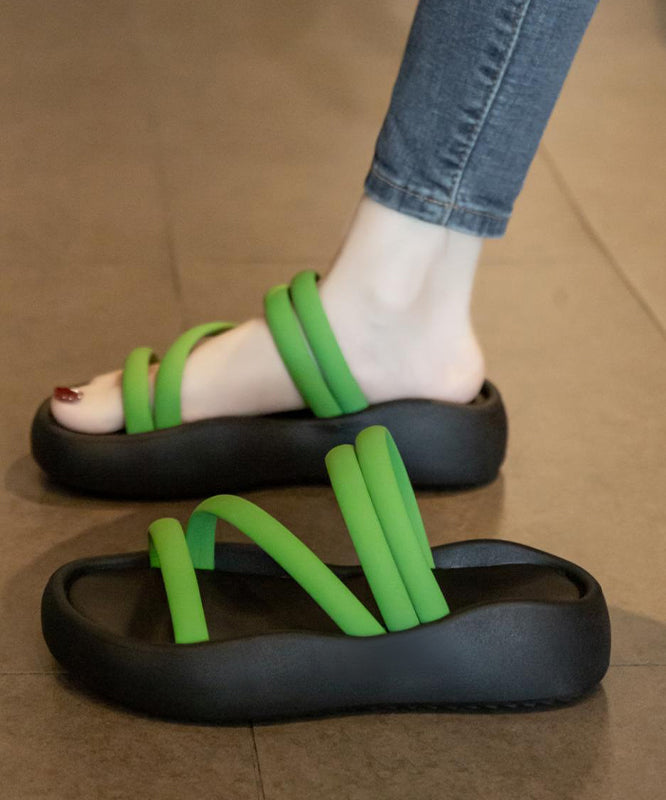Sandals Slide Casual Faux Leather Black Splicing Platform FashionChic