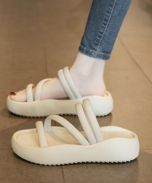 Sandals Slide Casual Faux Leather Black Splicing Platform FashionChic