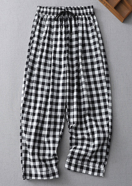 Casual Striped Lace Up Elastic Waist Cotton Crop Pants Summer GG020 MZF-CPTS240610