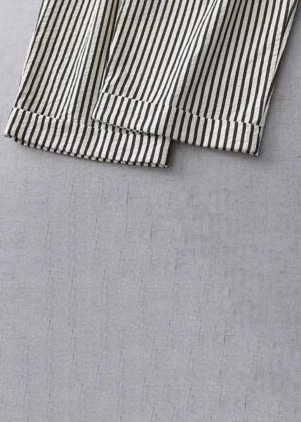 Casual Striped Lace Up Elastic Waist Cotton Crop Pants Summer GG020 MZF-CPTS240610