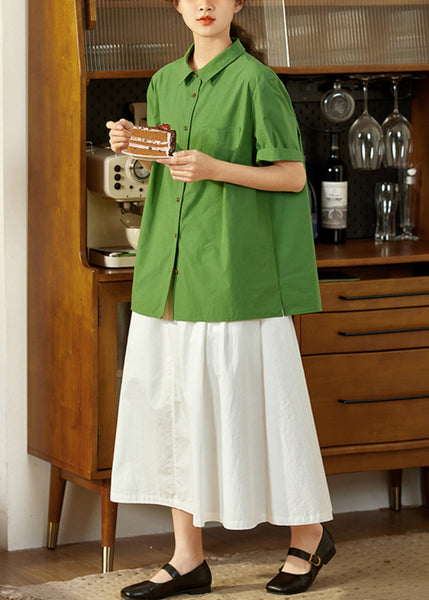 Tea Top Cotton Summer Oversized Green Casual FashionChic