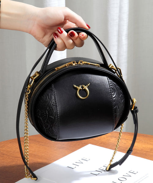 Round Leather Bag Casual Brown Calf Versatile FashionChic