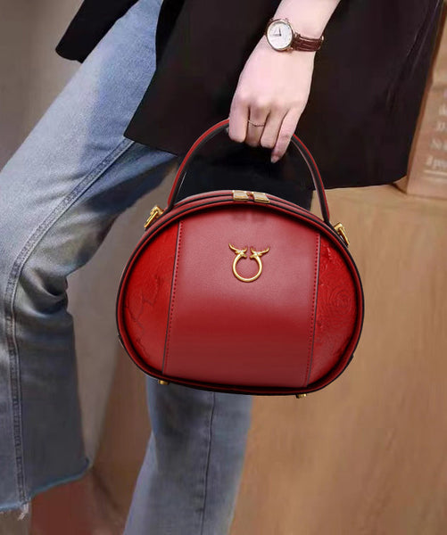 Round Leather Bag Casual Brown Calf Versatile FashionChic
