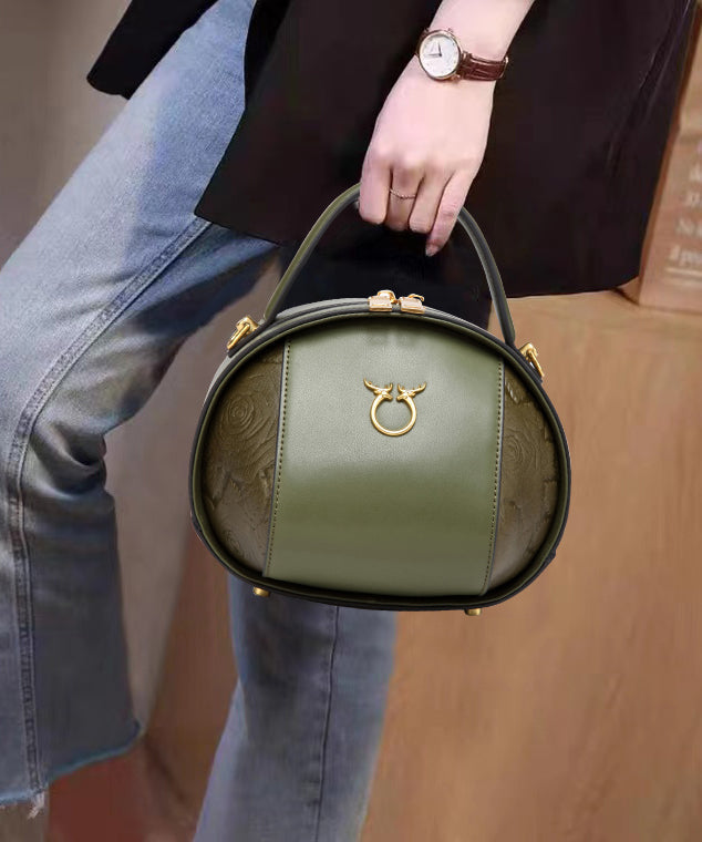 Round Leather Bag Casual Brown Calf Versatile FashionChic