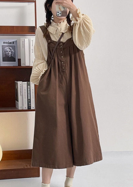 Casual Versatile Coffee Cotton Shoulder Strap Pants Summer FF026 MZF-JPTS240607