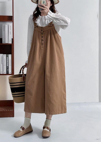 Casual Versatile Coffee Cotton Shoulder Strap Pants Summer FF026 MZF-JPTS240607