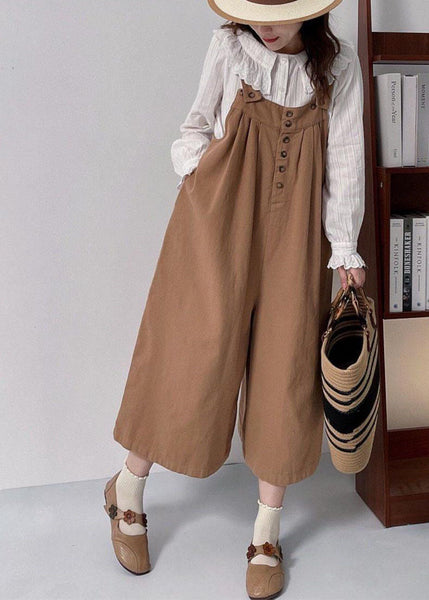 Casual Versatile Coffee Cotton Shoulder Strap Pants Summer FF026 MZF-JPTS240607