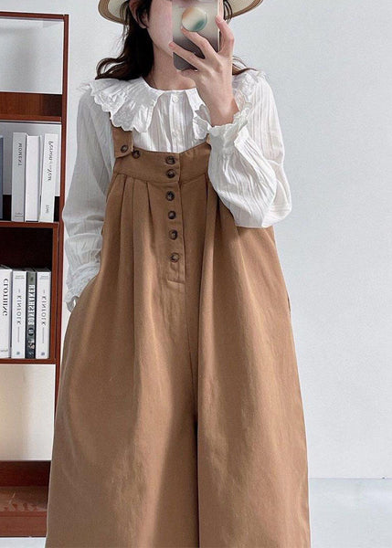 Casual Versatile Coffee Cotton Shoulder Strap Pants Summer FF026 MZF-JPTS240607