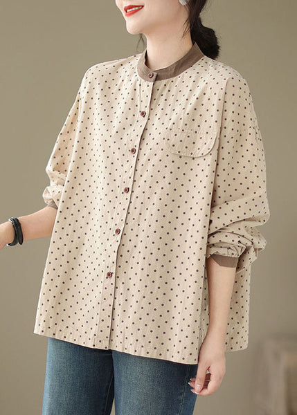 Casual Versatile Green Dot Print Plus Size Cotton Shirt Fall OO035 OM-CS240814