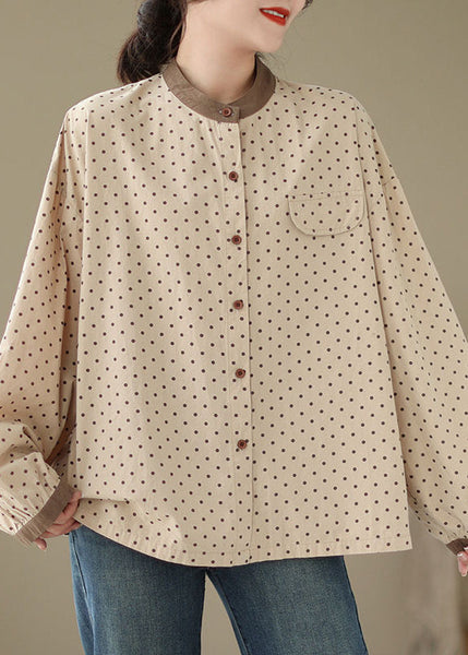 Casual Versatile Green Dot Print Plus Size Cotton Shirt Fall OO035 OM-CS240814