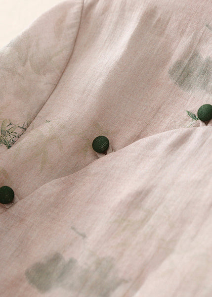 Casual Versatile Pink Stand Collar Print Cotton Shirts Summer AM1045 Genistyle Shop