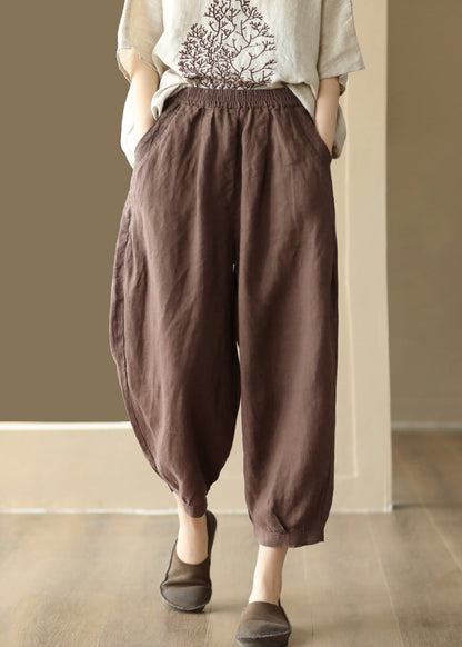 Casual Vintage Linen Color Pockets Elastic Waist Harem Pants Summer BV047 MZF-CPTS240702