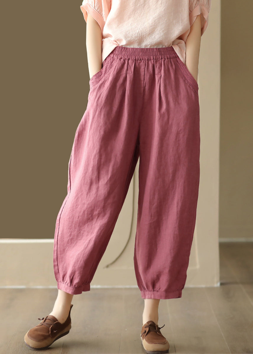 Casual Vintage Linen Color Pockets Elastic Waist Harem Pants Summer BV047 MZF-CPTS240702
