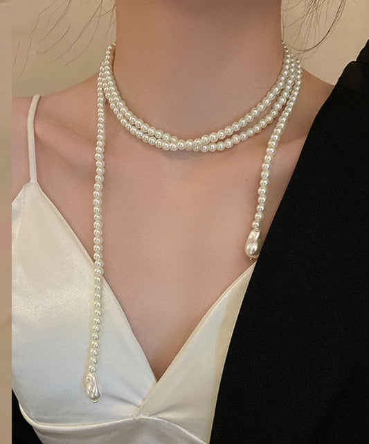 Casual White Alloy Pearl Beading Gratuated Bead Necklace YD012 ABC