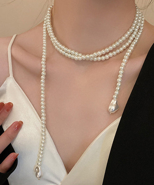 Casual White Alloy Pearl Beading Gratuated Bead Necklace YD012 ABC