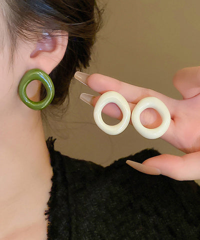 Casual Hoop Resin Earrings Hollow Out White Alloy FashionChic