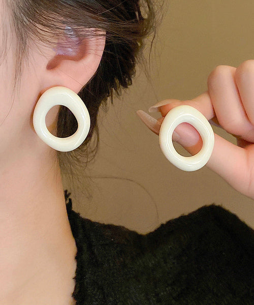 Casual Hoop Resin Earrings Hollow Out White Alloy FashionChic