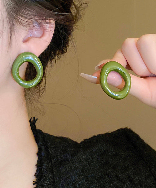 Casual Hoop Resin Earrings Hollow Out White Alloy FashionChic